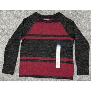 Arizona T-Shirt Boys 2XS 4/5 Burgundy Black Striped Long Sleeve Crew Neck New